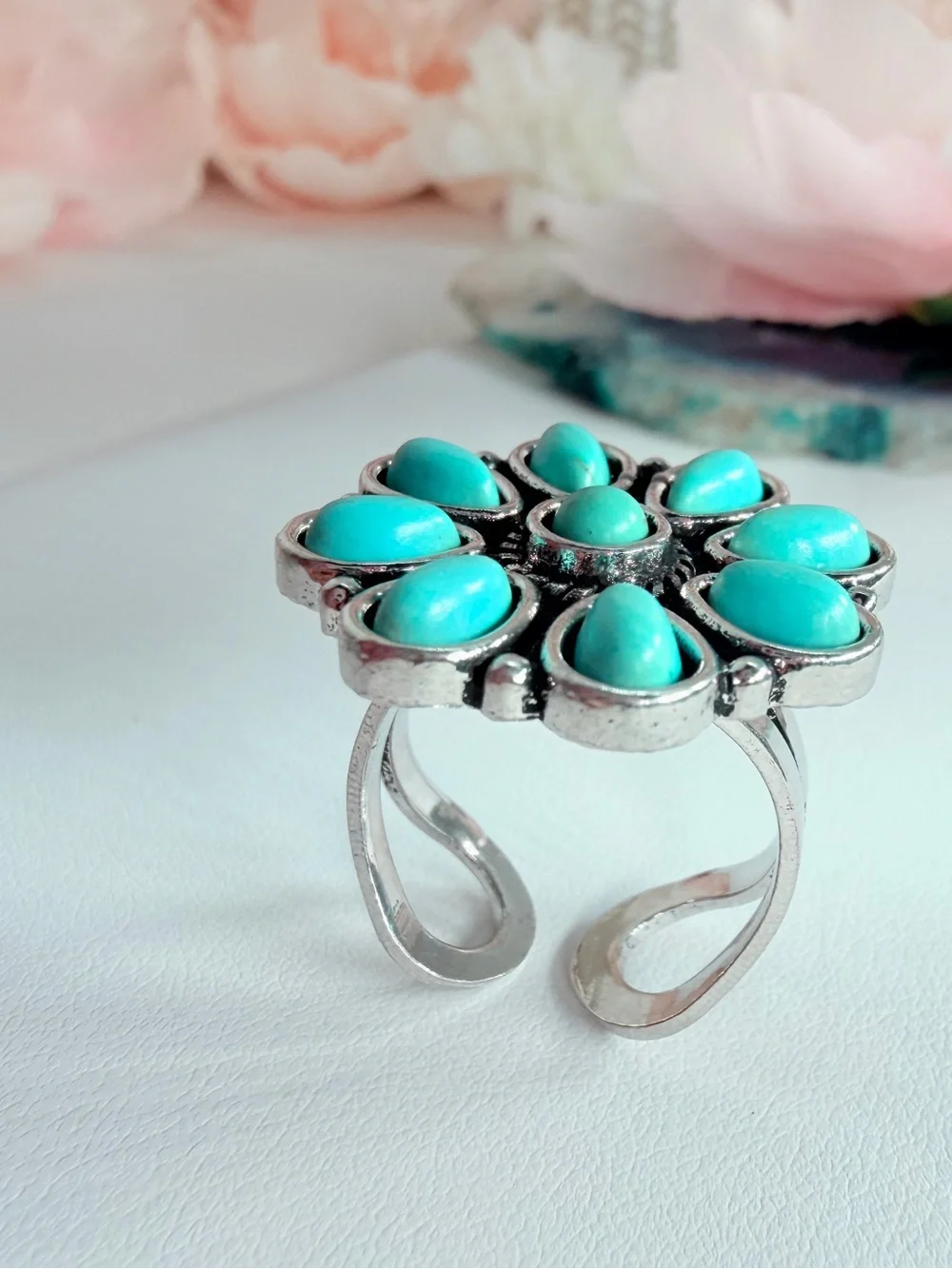 Turquoise Floral Statement Ring - Women's Jewelry
